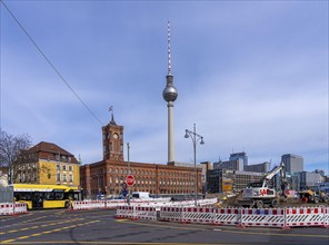 Major construction site on Mühlendamm and the area around the Rotes Rathaus, Berlin, Germany,