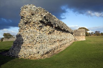 Brick work walls of Roman fort, Burgh Castle, Great Yarmouth, Norfolk, England, United Kingdom,