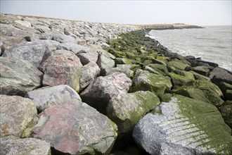 Coastal erosion and management, East Lane, Bawdsey, Suffolk, England. The new rock armour defences