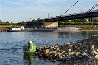 Rhine at Düsseldorf, extremely low water, Rhine level at 81 cm, falling, after a long drought the