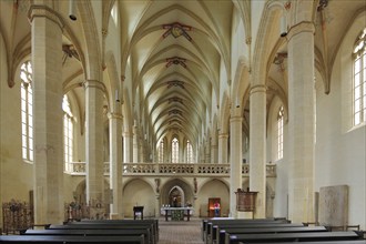 Interior view with rood screen of the Gothic Predigerkirche, Erfurt, Thuringia, Germany, Europe