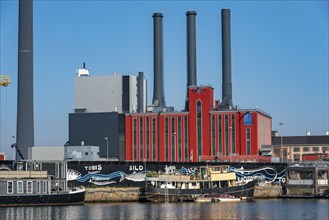 Smokestacks, combined heat and power plant, H.C. Ørsted, at the harbour, Nobelholmen, near