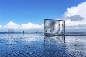 Football pitch, football field, Tor tor, on the beach, tidal creek, in the west of Borkum, island,