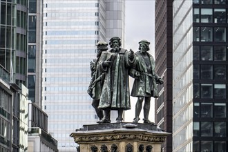 Gutenberg monument at Roßmarkt, in the city centre of Frankfurt am Main, Hesse, Germany, Europe