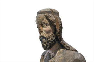 Detail of Christ, Palmesel, wooden figure c. 1350, on a white background, Diözesan Museum,