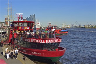 Germany, Hamburg, HafenCity, excursion boat, Elbphilharonie, river, Elbe, Hamburg, Federal Republic