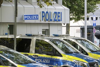 Police station, at Heinrich-Heine-Allee, old town police station, police vehicles, patrol cars, in