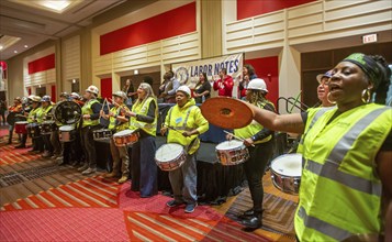 Chicago, Illinois, The Chicago Women in Trades Drumline performs at the 2024 Labor Notes conference