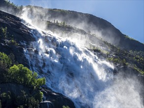 Cascades of waterfall Langfoss, Akrafjord, Norway, Europe