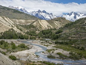 Bridge over river Rio Tranquilo, on road X-903 to lake Lago Brown, south of Cochrane, Patagonia,