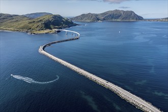 Aerial view of bridge connecting islands at the norwegian coast, Norway, Europe