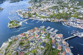 Aerial view of island Kragerø, traditional village with marinas at the southern norwegian coast,