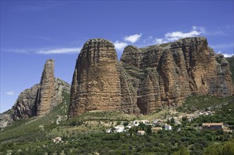 The Mallos de Riglos, set of conglomerate rock formations in Hoya de Huesca comarca, Aragon, Spain,