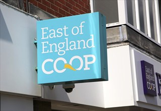 East of England Co-Op shop sign, Felixstowe, Suffolk, England, UK