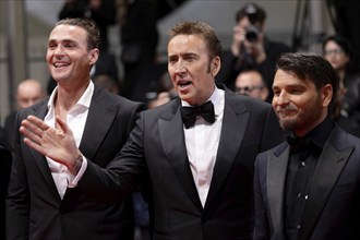 Cannes, France, 17.5.2024: Alexander Bertrand, Nicolas Cage, Justin Rosniak at the premiere of The