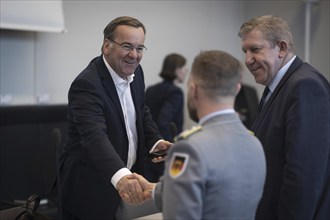 Boris Pistorius (SPD), Federal Minister of Defence greets a soldier, taken during the SPD