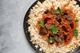 Kabuli pulao, pilaf, the national dish of Afghanistan, rice with meat, homemade, no people