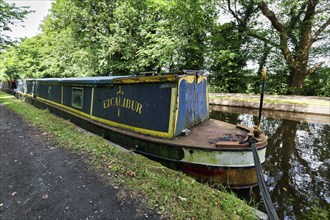 Discarded narrowboat, canal boat, Llangollen Canal, Llangollen, Trevor, Wrexham, Wales, Great