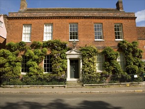 Frontage of red brick Georgian house, Dedham, Essex, England, United Kingdom, Europe