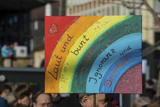 Slogans against right-wing extremism on cardboard boxes, demonstration against right-wing