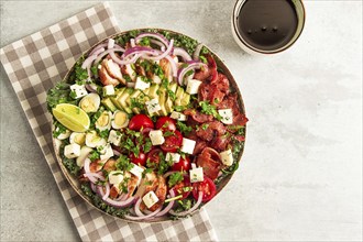 Cobb salad, keto food, top view, no people, close-up