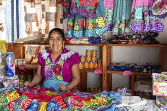 San Miguel del Valle, Oaxaca, Mexico, Epifania Hernandez Garcia makes elaborate aprons, worn by