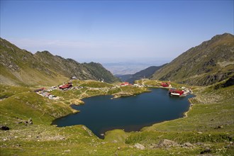 Romania: Lake Balea (Romanian: Balea Lac) from above. The lake is located at the summit of the