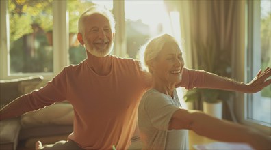 Senior people practicing flexible yoga poses and mindful spiritual meditation relaxation, AI