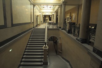 Interior view with staircase in the University Library in the Old Town, Heidelberg, Bergstrasse,