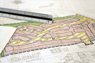 Urban development plan on a desk