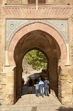 Moorish architecture of the Puerta del Vino archway, Alhambra complex, Granada, Spain, Europe