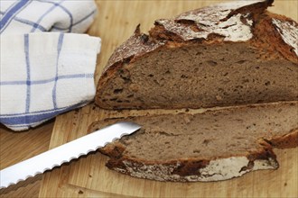 Close-up of a good, crusty sliced loaf of bread