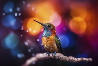 Stunning close-up captures the radiant colors and intricate details of a hummingbird, showcasing