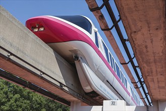 Close up of the elevated electric monorail train in Walt Disney World, Orlando, Florida, USA,