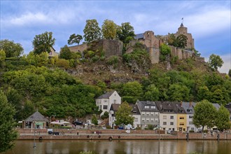 The archiepiscopal hilltop castle of Saarburg on a hill on the Saar. Saarburg,