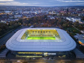 Rudolf Harbig Stadium, home ground of Dynamo Dresden, aerial view, Dresden, Saxony, Germany, Europe