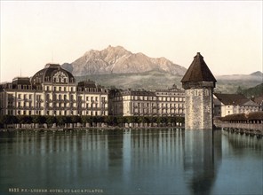 Lucerne, Hotel du Lac, Pilatus, Switzerland, Historical, digitally restored reproduction from a