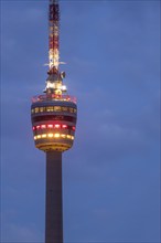 Stuttgart TV tower lights up in the national colours of black, red and gold for the 2024 European