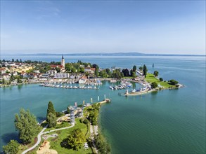 Harbour area, ferry port, yacht harbour, marina of Romanshorn with adventure playground on the