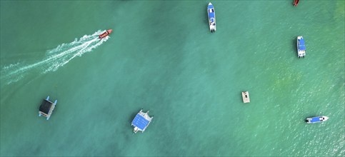 Aerial view, top-down, boats in the sea, Puntarenas, Costa Rica, Central America