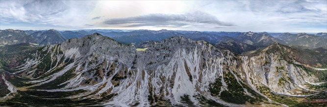 Aerial view, summit and degree, Bavarian and Austrian Schinder, Tegernsee mountains in the Mangfall