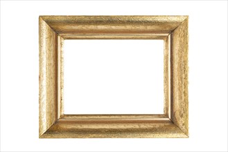 A simple, gold-coloured, empty frame with an antique texture and classic design