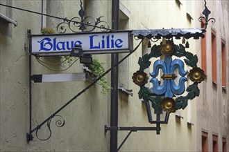 Nose sign Restaurant Blaue Lilie, Regensburg, Upper Palatinate, Bavaria, Germany, Europe