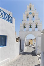 Santorini, Megalochori, bell tower of the Church of the Virgin Mary, Cyclades, Greece, Europe