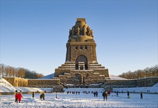 Monument to the Battle of the Nations on a winter's day with snow, Leipzig, Saxony, Germany, Europe