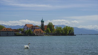 Baroque Church of St George and Castle, moated castle, Lake Constance, Bavaria, Germany, Europe