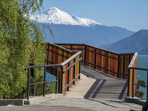 Viewpoint at the Reloncavi fjord southeast of Puerto Montt, volcano Yates, village Cochamo, voChile