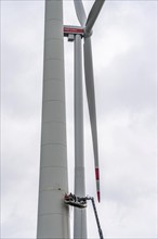 Preparation for the demolition of the tower of a 20 year old wind turbine, in the Werl wind farm, 5