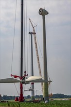 Dismantling of a wind power plant in a wind farm near Issum, 9 older wind turbines from the