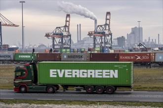 Goods train, container train, brings containers to Euromax Container Terminal, the seaport of